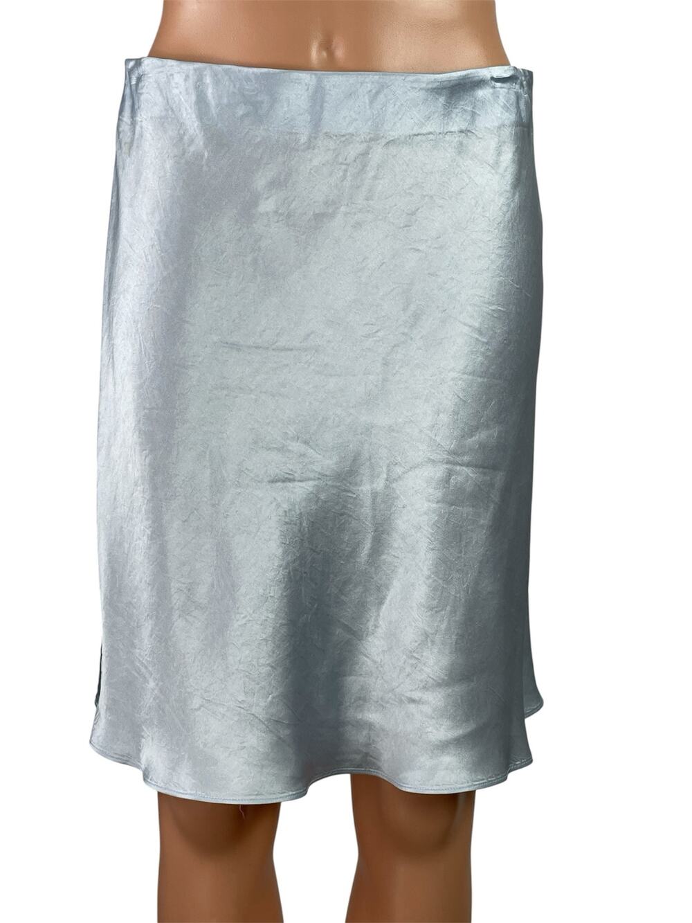 Aritzia Babaton Womens Blue Silk Satin Elastic Waist Straight Mini Slip Skirt 10